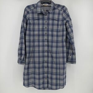 Orvis River Guide Blue Plaid Long Sleeve Button Front Tech Fishing Shirt Dress